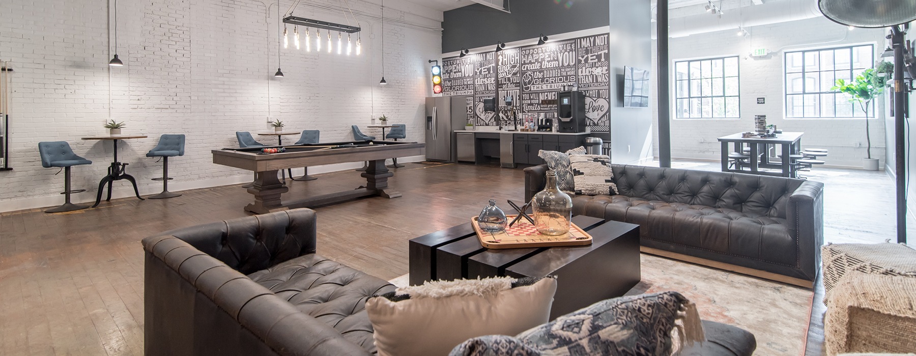 Beautiful clubroom with lounge seating and gaming areas
