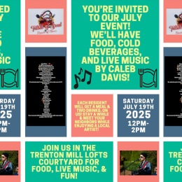 a poster of color and event information for The Trenton Mills Lofts